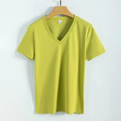 Women's Double-Sided Mercerized Cotton Summer Loose Crew Neck V Neck Solid Color Short Sleeve T-Shirt