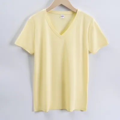 Women's Double-Sided Mercerized Cotton Summer Loose Crew Neck V Neck Solid Color Short Sleeve T-Shirt