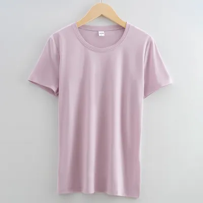 Women's Double-Sided Mercerized Cotton Summer Loose Crew Neck V Neck Solid Color Short Sleeve T-Shirt