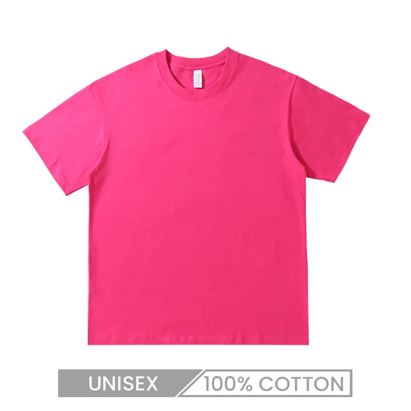 Unisex Women Men 220gsm Round Neck Solid Color 100% Cotton Half Sleeve Loose Crew Neck Short Sleeve T-Shirt