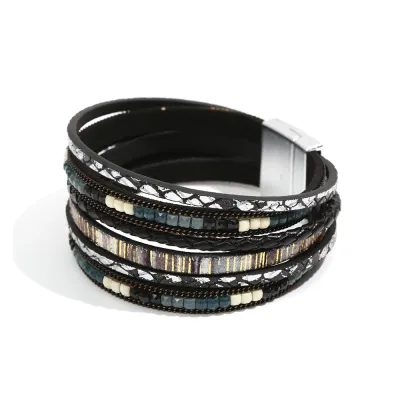 Bohemian Multilayer PU Leather Magnet Buckle Bracelet