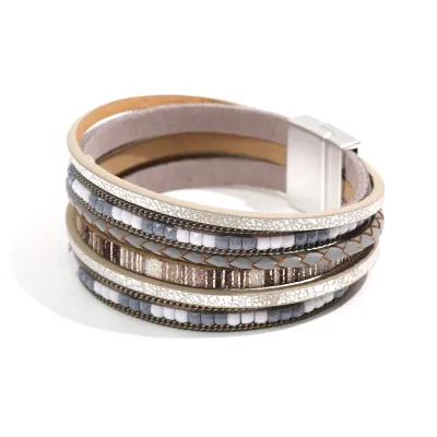 Bohemian Multilayer PU Leather Magnet Buckle Bracelet