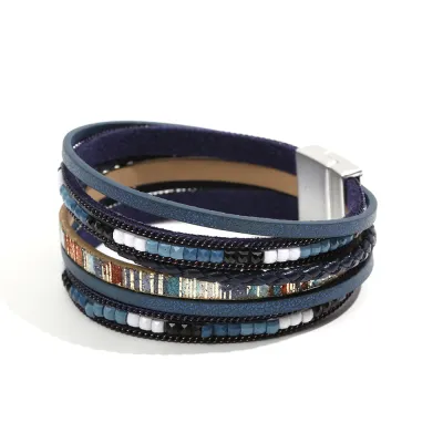 Bohemian Multilayer PU Leather Magnet Buckle Bracelet