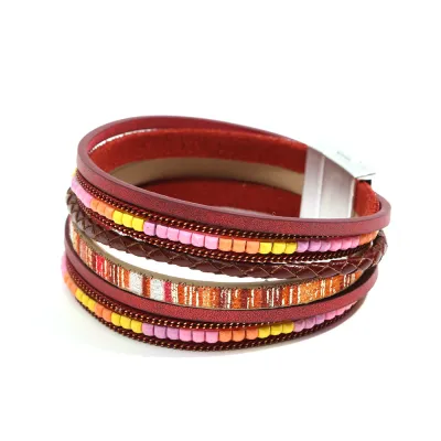 Bohemian Multilayer PU Leather Magnet Buckle Bracelet