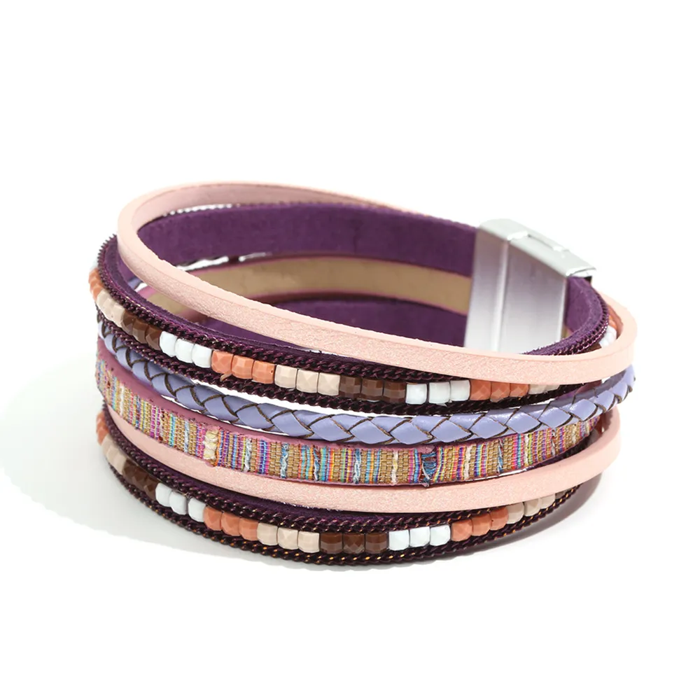Bohemian Multilayer PU Leather Magnet Buckle Bracelet