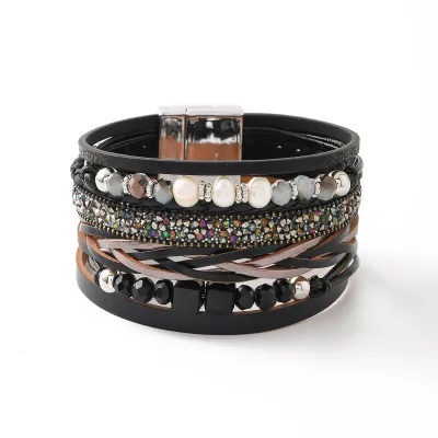 Fashion Leather Multi-Layer Magnetic Buckle Unisex Bracelet
