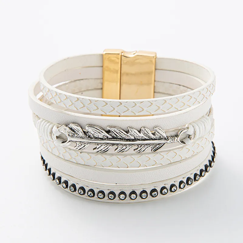 Fashion Leather Multi-Layer Magnetic Buckle Unisex Bracelet