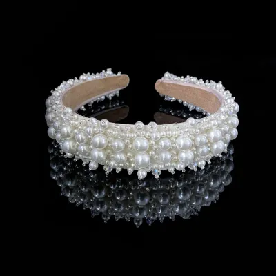 Women Fashion Simple Wide-Brimmed Pearl Headbands for Commuter