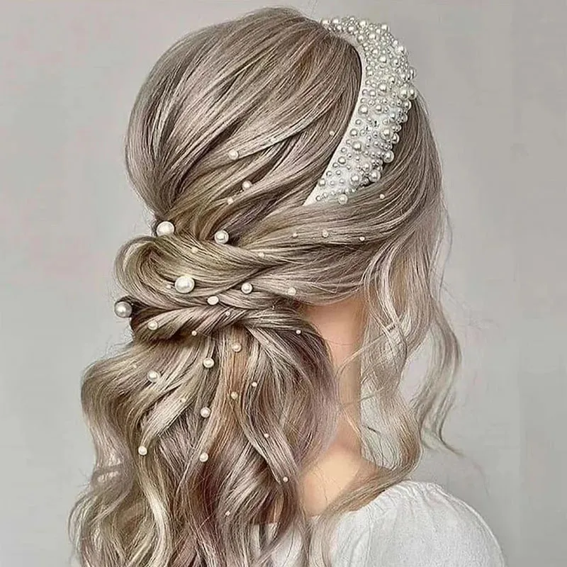 Women Fashion Simple Wide-Brimmed Pearl Headbands for Commuter
