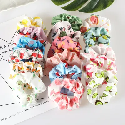Women Cute Strawberry Avocado Watermelon Fruit Printed Large Intestine Hair Ring
