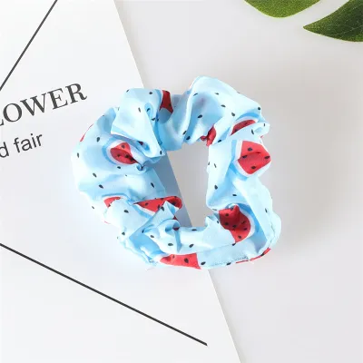Women Cute Strawberry Avocado Watermelon Fruit Printed Large Intestine Hair Ring