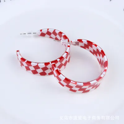Fashion Checkerboard Printed Acrylic Geometric Earrings