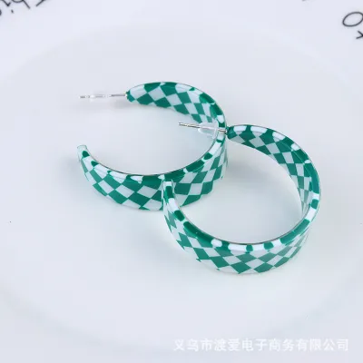 Fashion Checkerboard Printed Acrylic Geometric Earrings