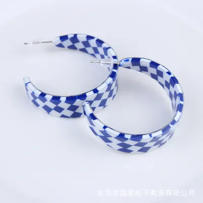 Fashion Checkerboard Printed Acrylic Geometric Earrings