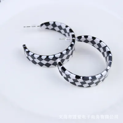 Fashion Checkerboard Printed Acrylic Geometric Earrings