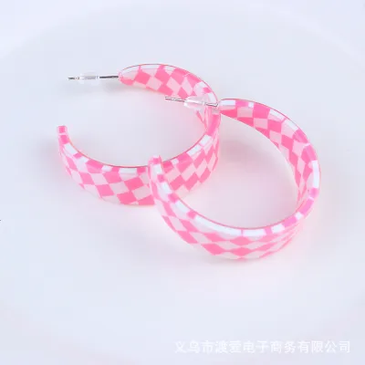 Fashion Checkerboard Printed Acrylic Geometric Earrings