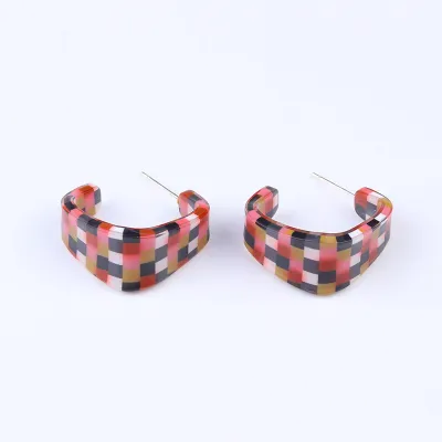 Fashion Checkerboard Printed Acrylic Geometric Earrings