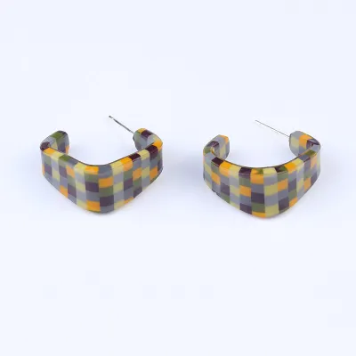 Fashion Checkerboard Printed Acrylic Geometric Earrings