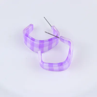 Fashion Checkerboard Printed Acrylic Geometric Earrings