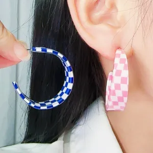 Fashion Checkerboard Printed Acrylic Geometric Earrings