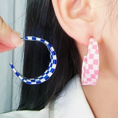 Fashion Checkerboard Printed Acrylic Earrings
