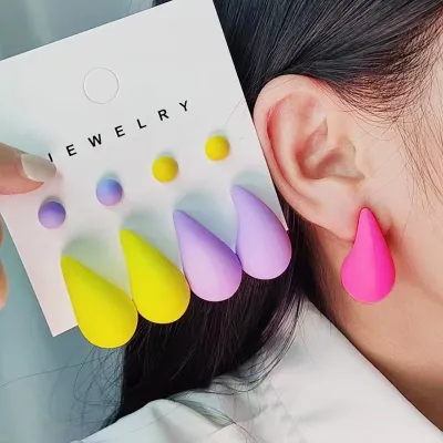 Fashion Color Water Drop Earrings Set