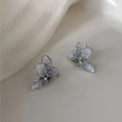 Fashion Design Blue Butterfly Bow Earrings - Metal Fresh And Sweet Japan Korea Style