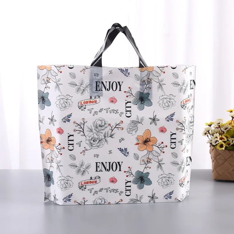 Simple Cartoon Floral Printing Plastic Gift Shopping Tote Bag