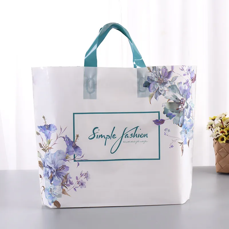 Simple Floral Letter Printing PE Plastic Shopping Tote Bag