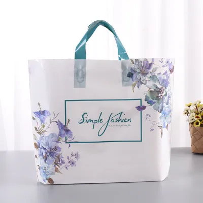 Simple Floral Letter Printing PE Plastic Shopping Tote Bag
