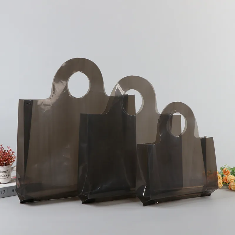 Simple Transparent Thickened PE Plastic Gift Shopping Tote Bag