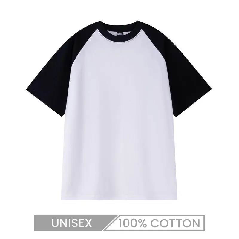 Unisex Casual Loose Fit 100% Cotton Raglan Short Sleeve Contrast Color T-Shirt