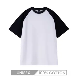 Unisex Casual Loose Fit 100% Cotton Raglan Short Sleeve Contrast Color T-Shirt