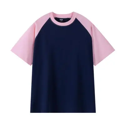 Unisex Casual Loose Fit 100% Cotton Raglan Short Sleeve Contrast Color T-Shirt