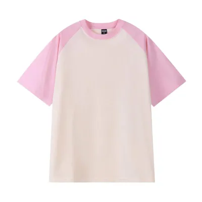 Unisex Casual Loose Fit 100% Cotton Raglan Short Sleeve Contrast Color T-Shirt