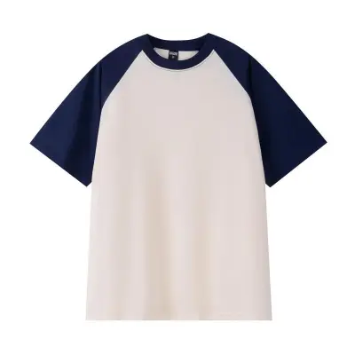 Unisex Casual Loose Fit 100% Cotton Raglan Short Sleeve Contrast Color T-Shirt