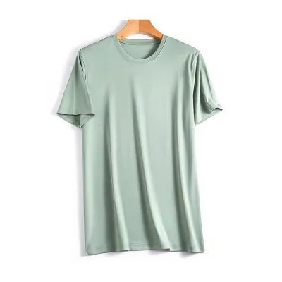 Men Silk-Mercerized Cotton Short-Sleeved T-Shirt Cool-Feeling Crew Neck Solid Color V Neck Short-Sleeved T-Shirt