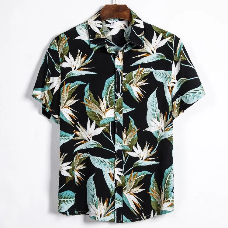 Men Fashion Leisure Holiday Floral Print Short Sleeve Lapel Shirt