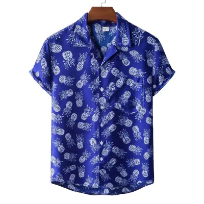 Men Fashion Leisure Holiday Flamingo Star Print Short Sleeve Lapel Shirt