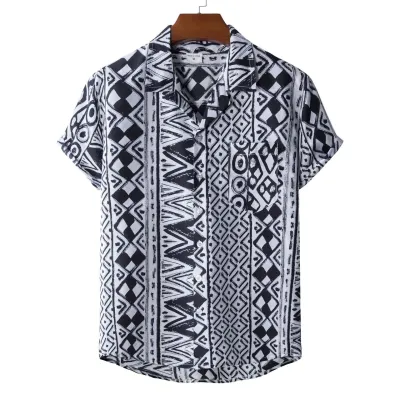 Men Fashion Leisure Holiday Flamingo Star Print Short Sleeve Lapel Shirt