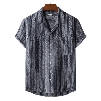 Men Fashion Leisure Holiday Flamingo Star Print Short Sleeve Lapel Shirt