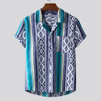 Men Fashion Leisure Holiday Flamingo Star Print Short Sleeve Lapel Shirt