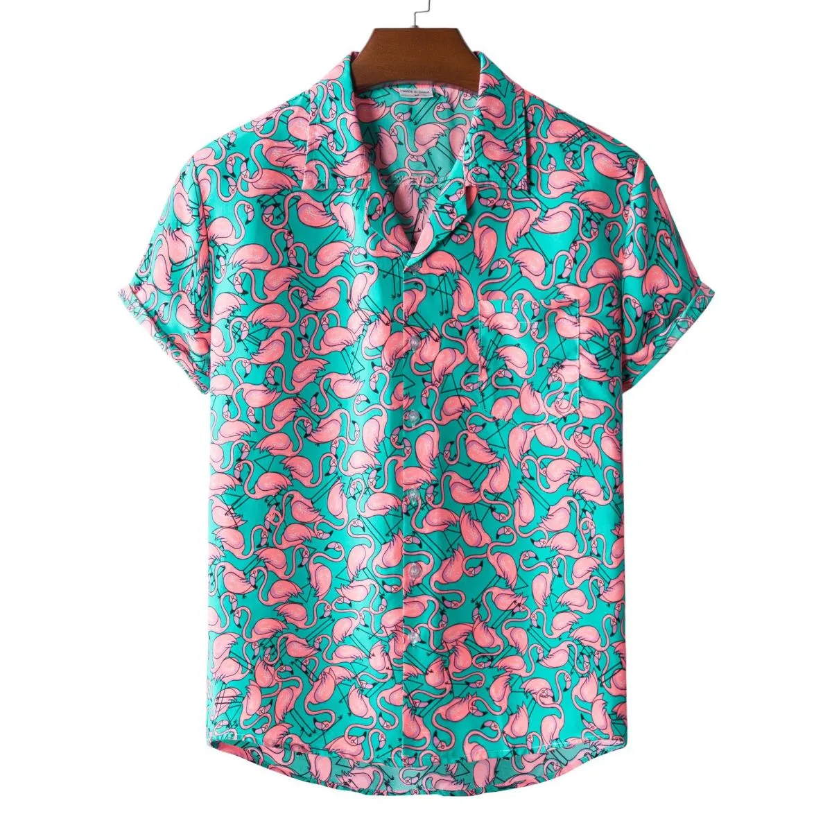 Men Fashion Leisure Holiday Flamingo Star Print Short Sleeve Lapel Shirt
