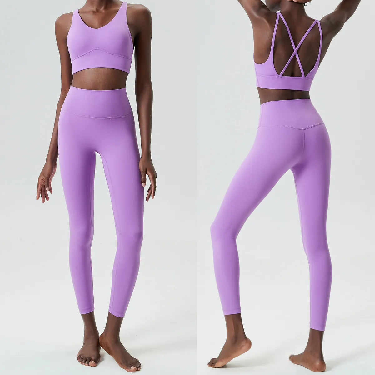 Women's Solid Color Nylon Yoga Bra and Leggings Sport Set