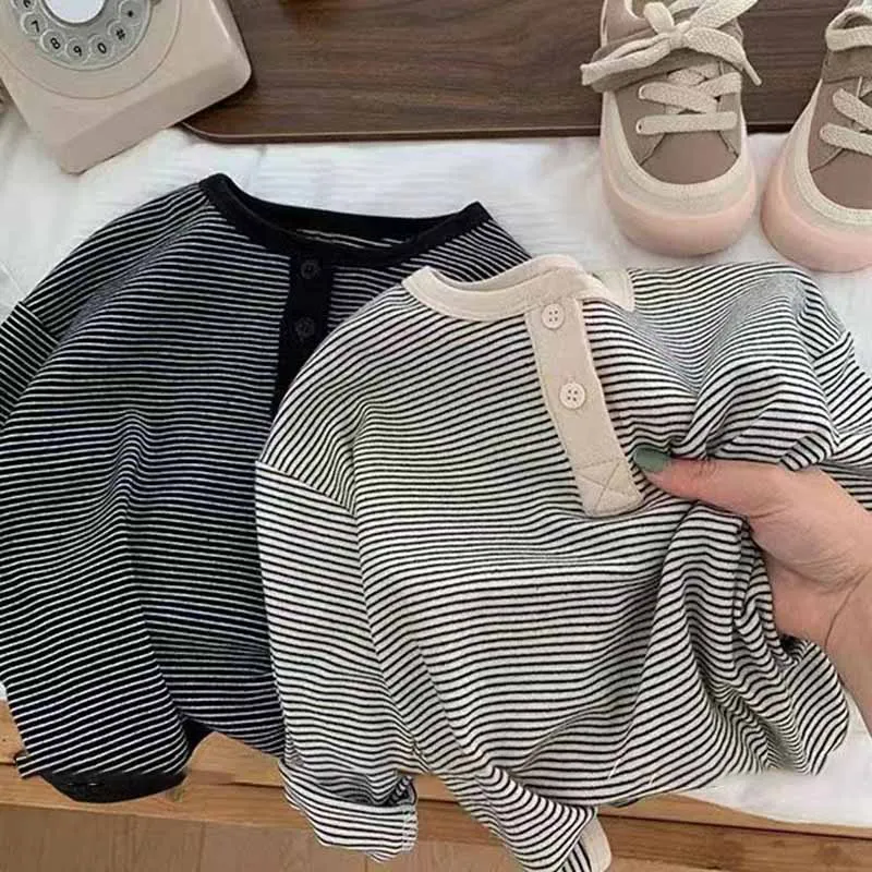 Kids Toddler Big Boys Spring Fashion Casual Stripe Long Sleeve Round Neck T-Shirt