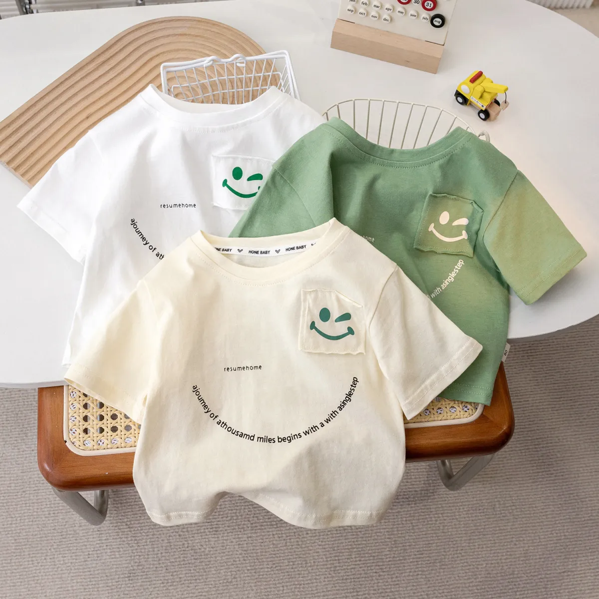 Kids Toddler Boys Casual Smiley Print Short Sleeve T-Shirt