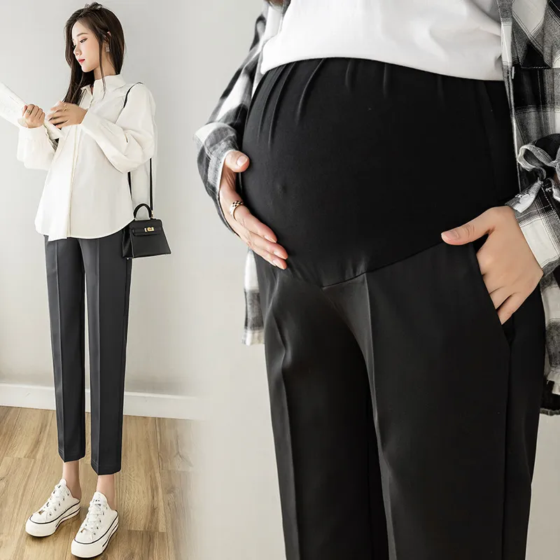Pregnant Women Casual Solid Color High Waist Straight Pants