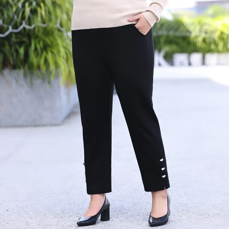 Women Plus Size High Waist Straight Leg Pants Solid Color Stretch