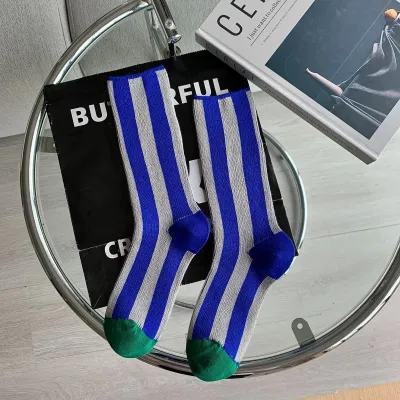 Women Fashion Stripe Color Block Cotton Socks