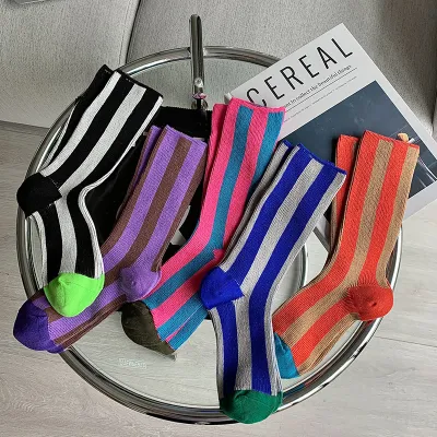 Women Fashion Stripe Color Block Socks